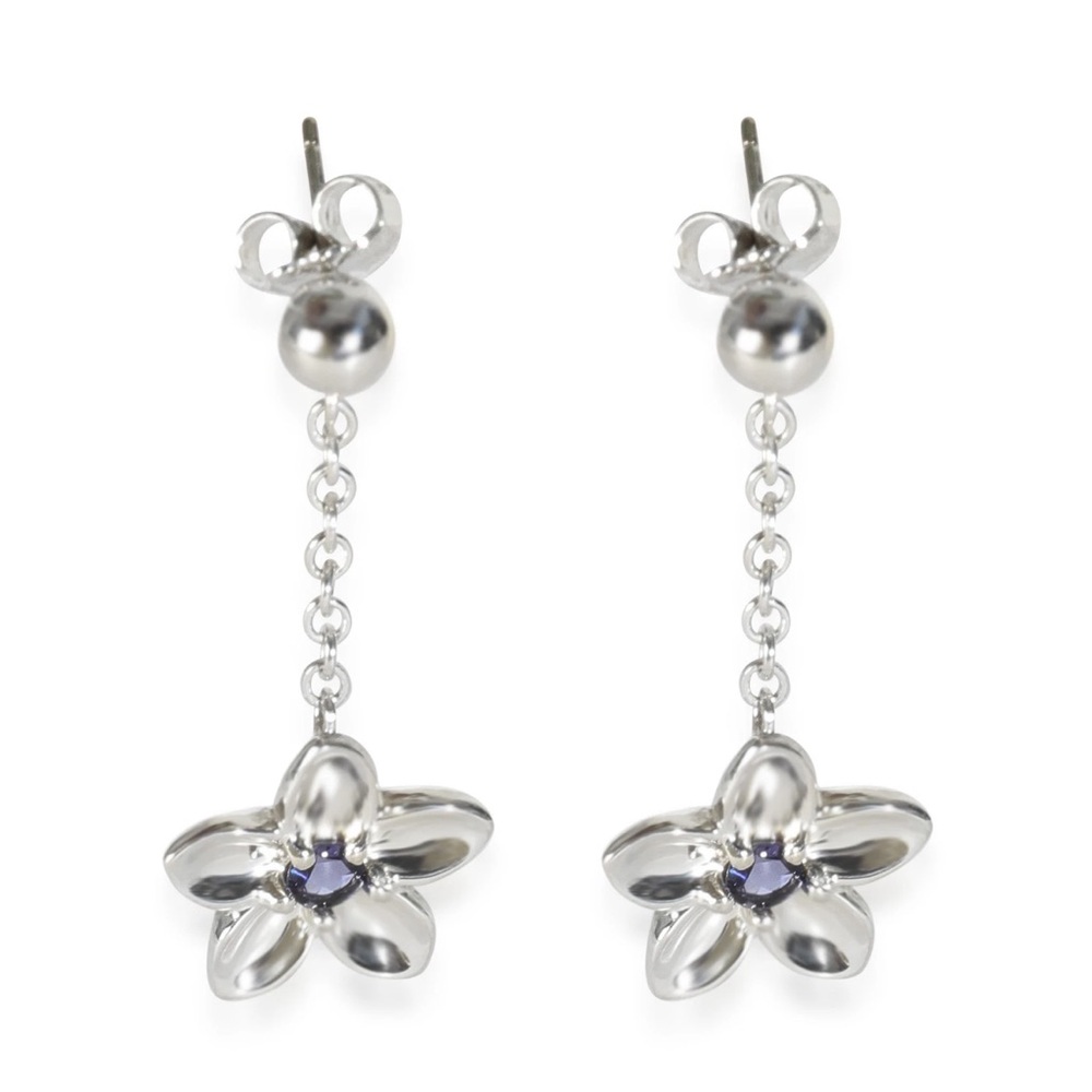 Tiffany & Co. Sterling Silver Iolite Vintage Flower Earrings (W)